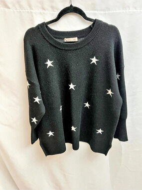 Philosophy Republic Clothing Women’s Black White Star Sweater Plus Size 1X